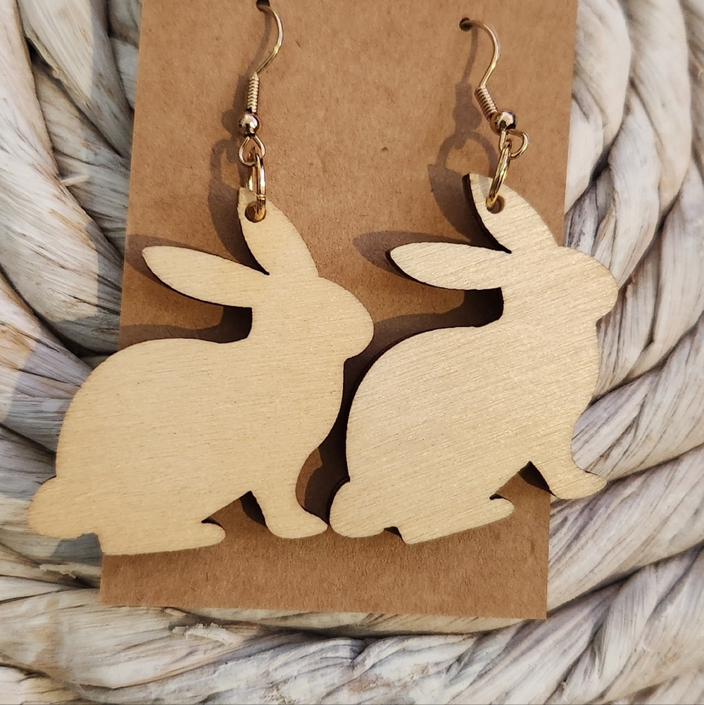 Handmade Wooden Lightweight Rabbit Earrings - Picture 4 of 4